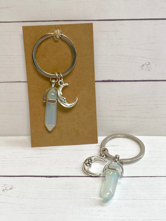 Blue Crystal Inspired Resin Keychain with Moon Charm