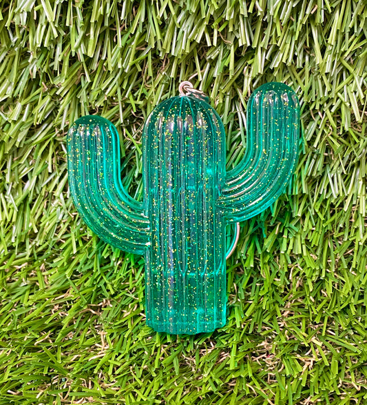 Green cactus with glitter keychain