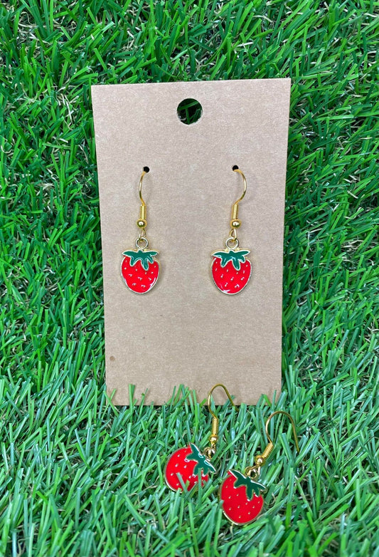 Cute Red Strawberry Dangle Earrings