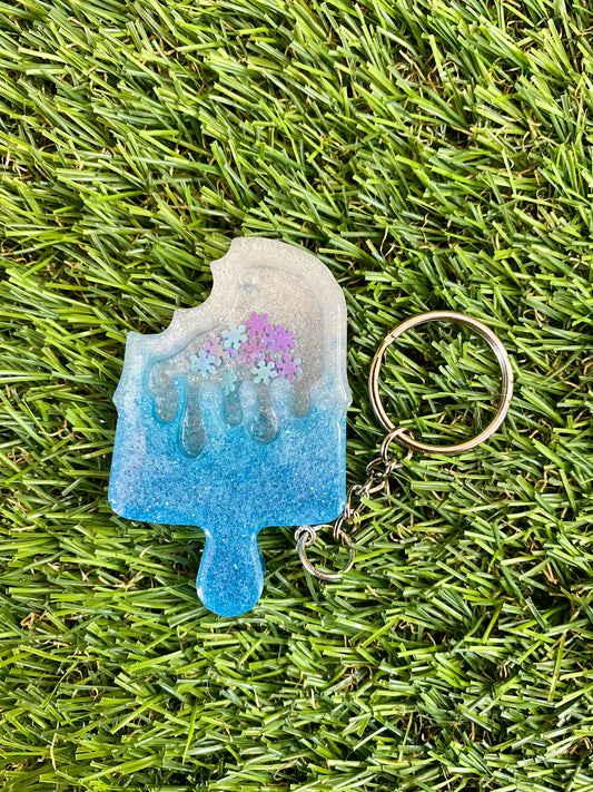 Blue and White Popsicle Shaker Keychain