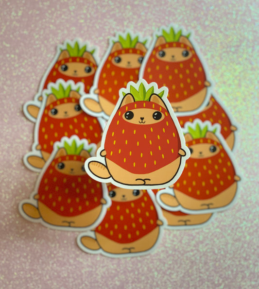 Strawberry PJ Cat Sticker