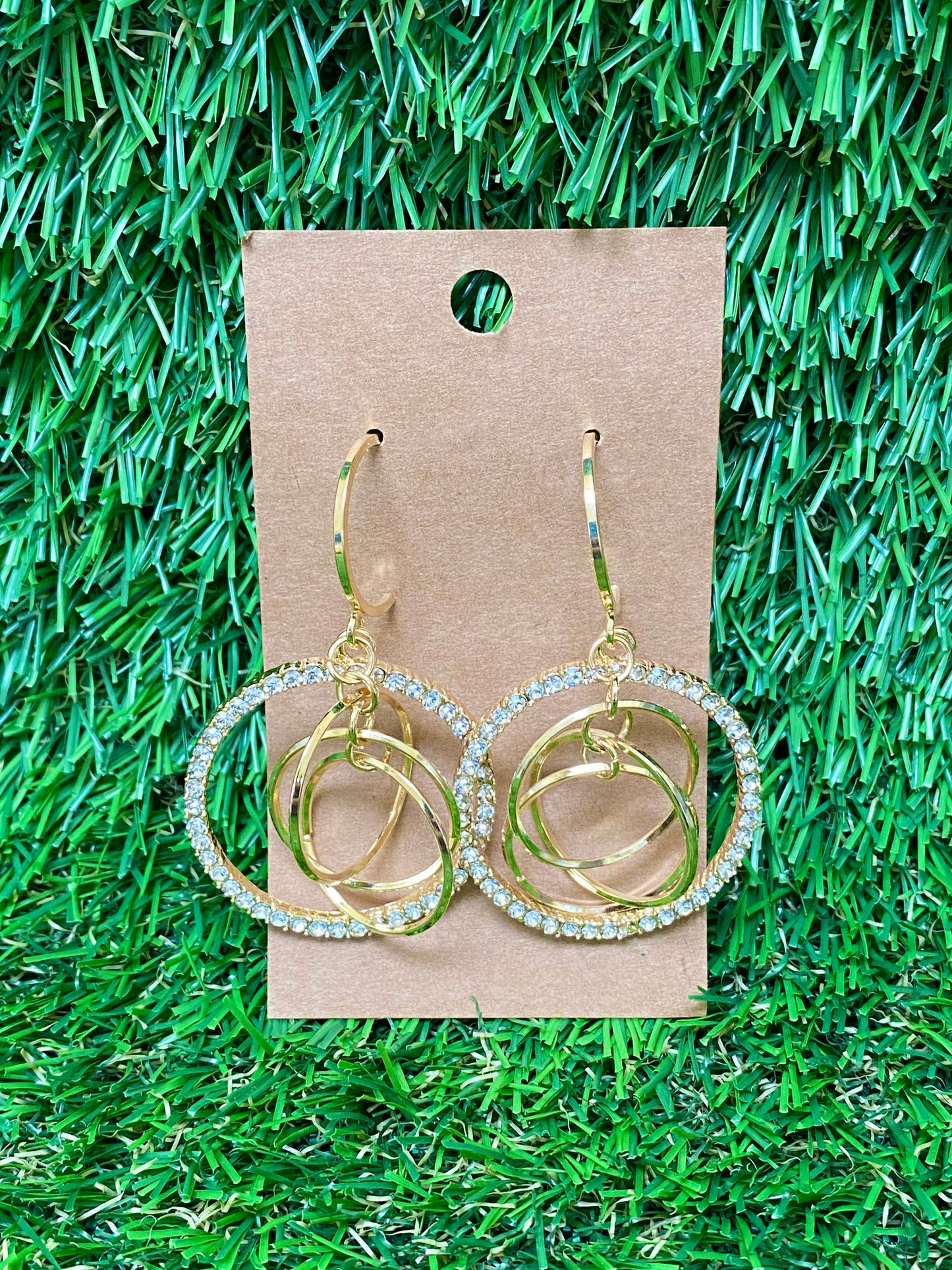 Gold circular drop earrings