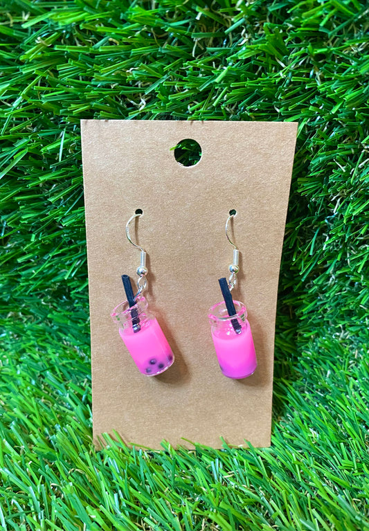 Dark Pink Boba Tea Earrings