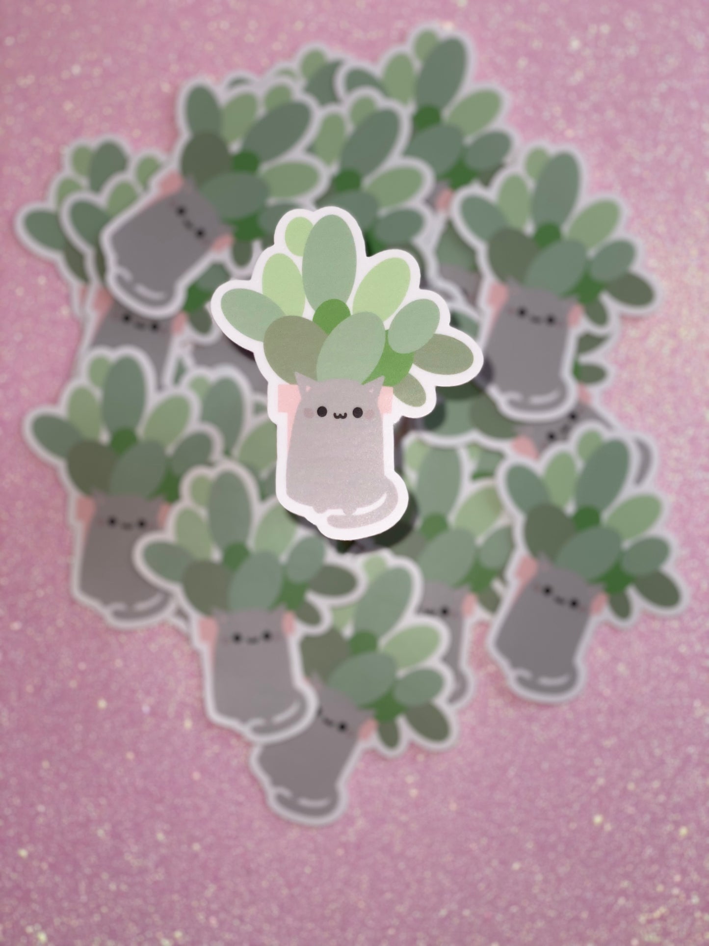 Gray Cat Siting in Front of a Cactus Sticker
