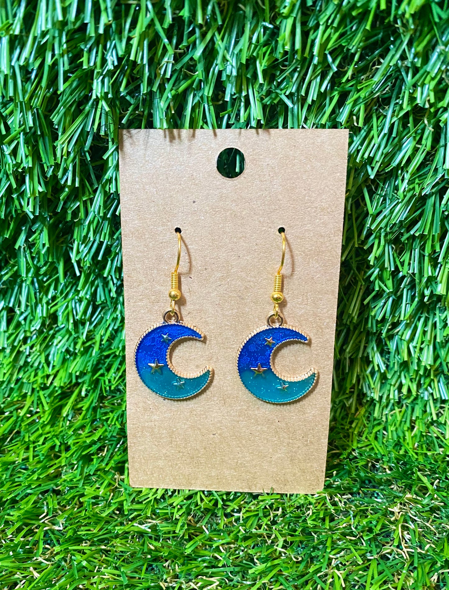 Blue and Teal Moon Earrings